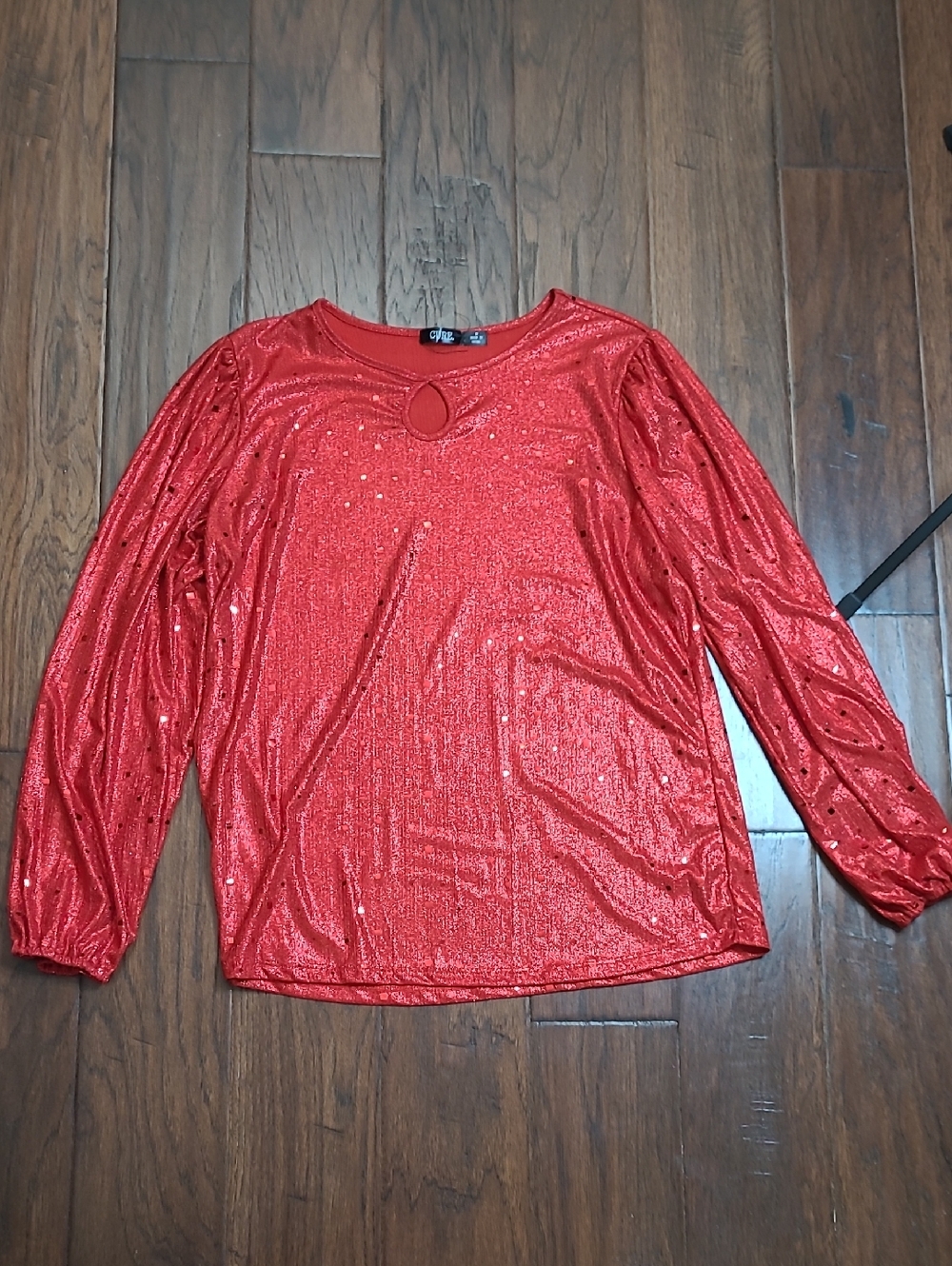 NWT Cure. Metallic Red Sparkle Blouse with Keyhole Neck size Medium